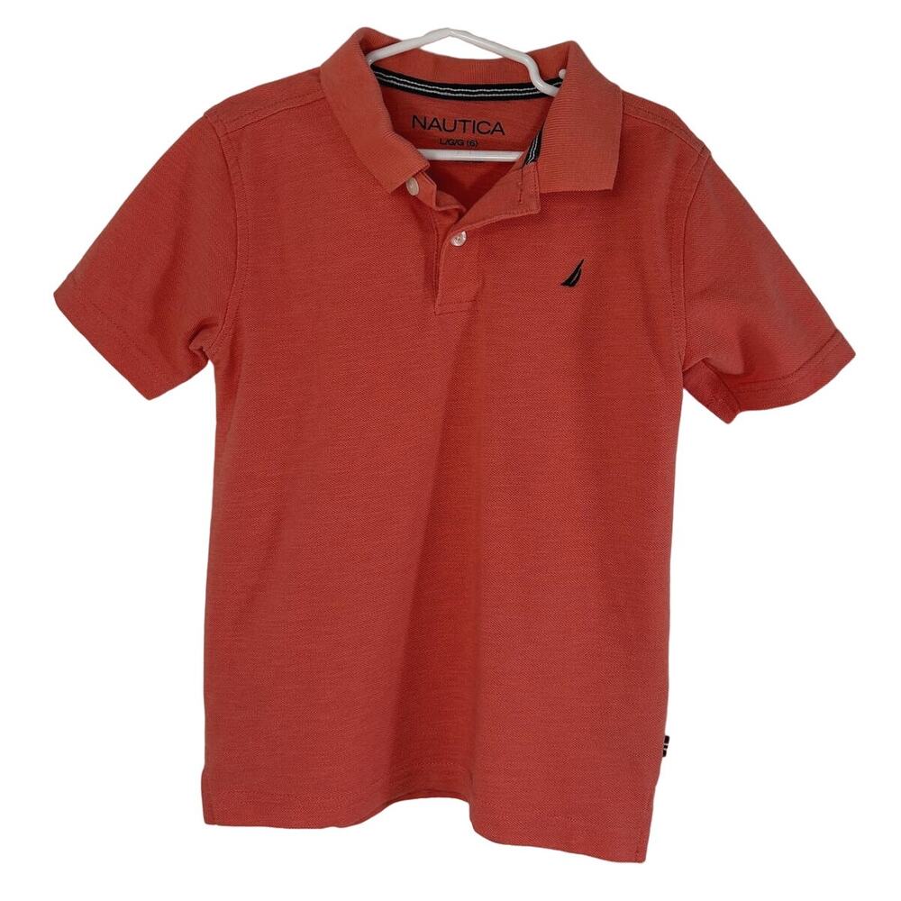 Nautica Boys Button Collared Polo Short Sleeve Shirt Size 6 Salmon
